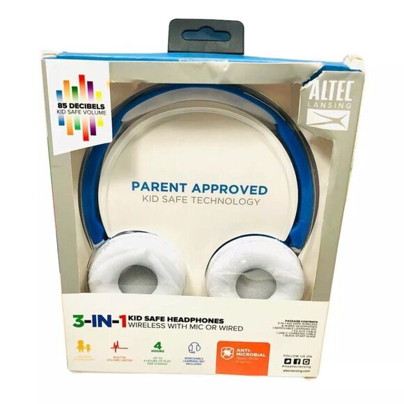 Altec Lansing Kid's Blue 3-in-1 Bluetooth Or Corded Over the Ear Headphones - Picture 2 of 10